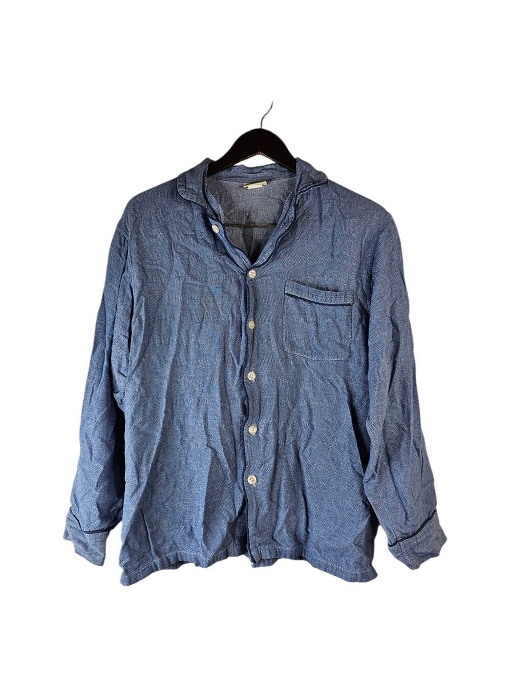 L.L.Bean Men's Blue Chambray Pajama Shirt Long Sleeve Sleepwear